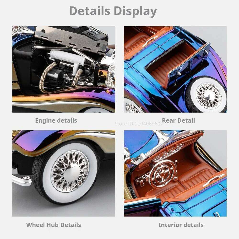 1:24 500K 300SL Toy Model Alloy Diecast Car Sound Light Pull Back Doors Opened Shock Absorption Vintage Cars Collect Preferences Z260306