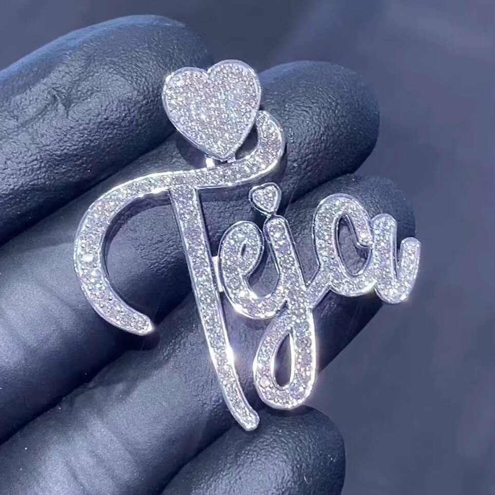 Custom 925 Silver 18K 14K Gold Plated Hip Hop Necklace Pass Diamond Test Iced VVS Moissanite Name Pendant Men GRA Certified