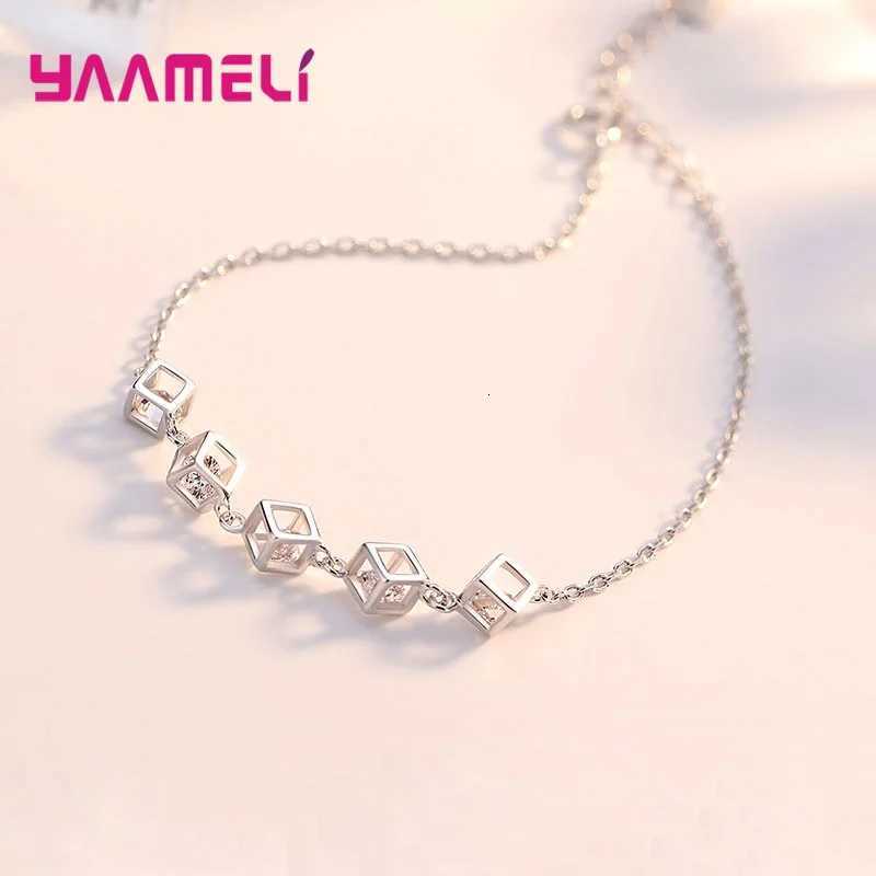 Top Sale Real Pure 925 Sterling Silver Jewelry Gift Set Cube Cubic Zircon Necklace/Earrings/Ring for Wedding Engagement H260307 - view 7