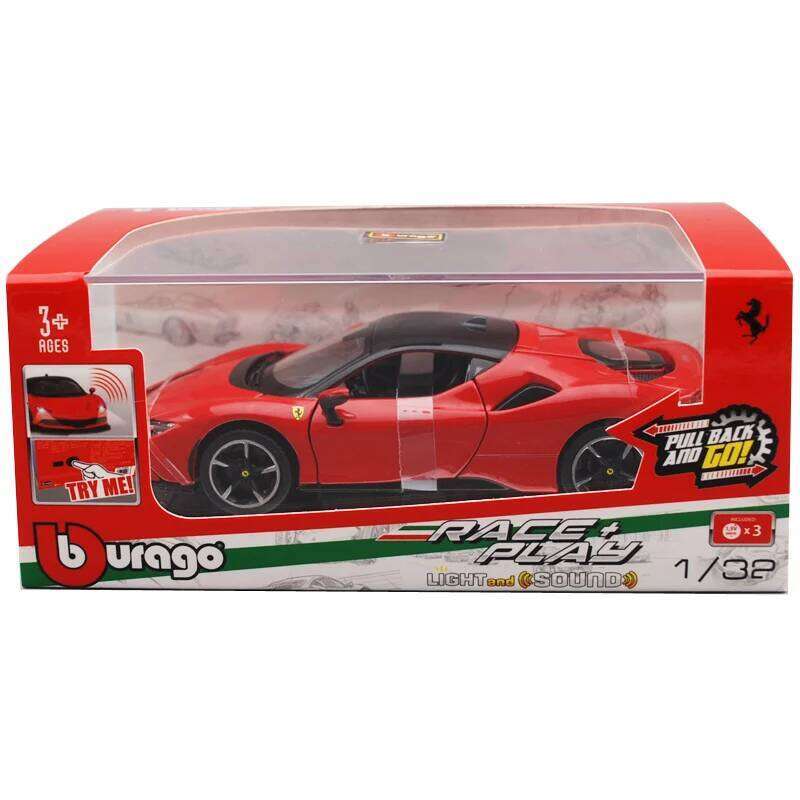Bburago 1:32 Sound And Light Alloy Pull Back Car Model Ferrari SF90 Laferrari Luxury Vehicle Diecast Collection Gift Z260306
