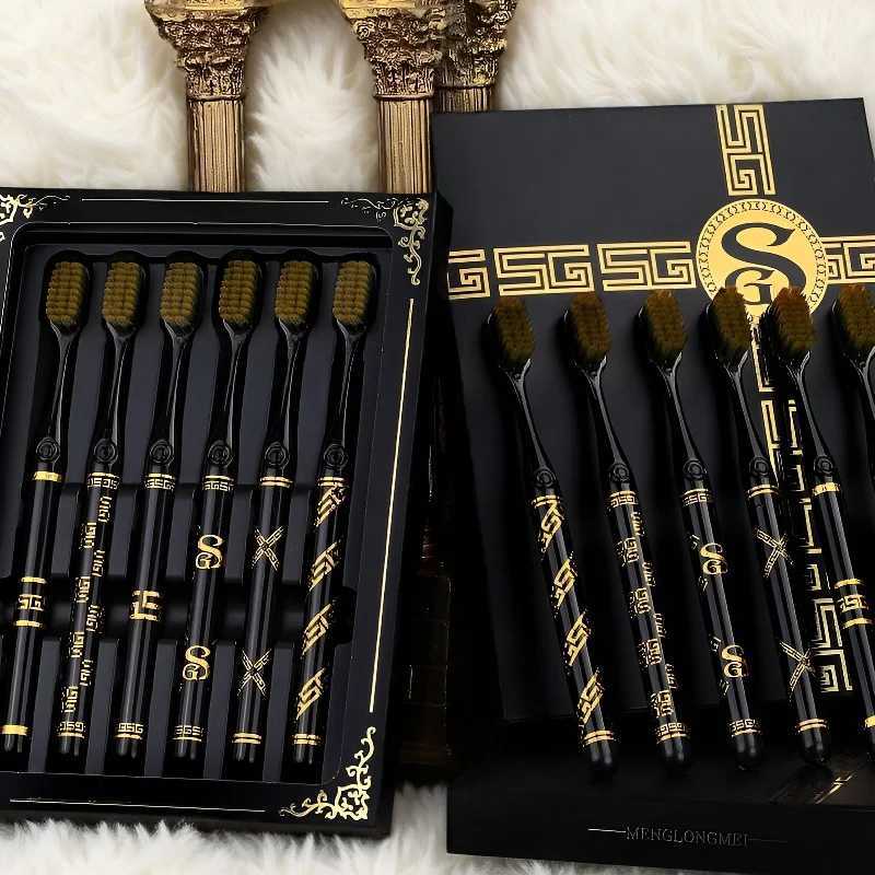 This black and white toothbrush gift box set provides gentle oral care for adults daily use.T260307