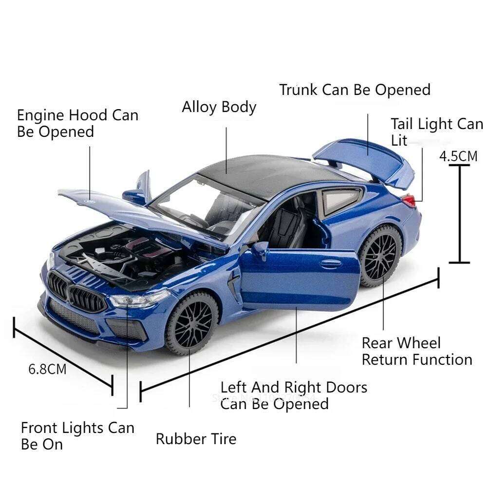 1:32 M4 M8 Alloy Sports Car Diecast Models Toys 4 Doors Opened Sound Light Pull Back Miniature Vehices Children's Birthday Gifts Z260307