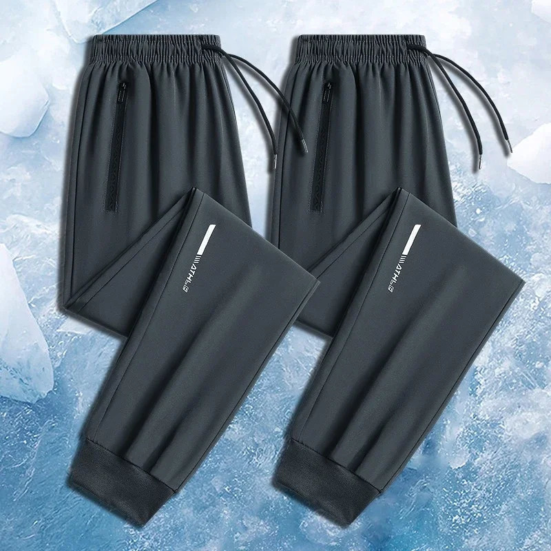 2PC Ice Silk Quick Dry Casual Pants for Mens Korean Version Summer Ice Silk Pants Sports Straight Tube Thin Long Trousers Men 260306