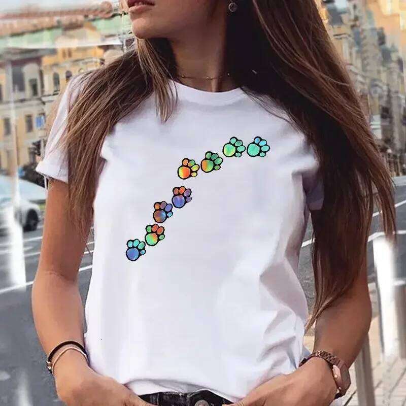 Women T-shirts Love Trend Style Dog Paw Cartoon Animal Pet 90s Summer Graphic Print Female Stylish T Top Shirt Girl Tee T-Shirt XJ260306 XJ260306