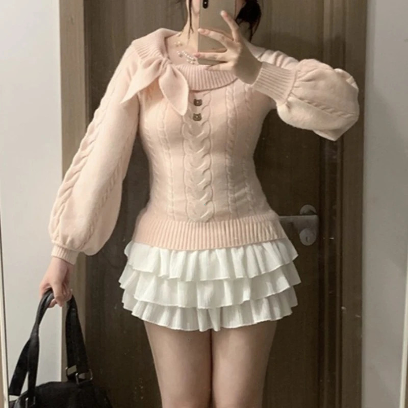 Preppy Style Sweet Knitted Sweater 2000s Aesthetic Gyaru Chic Korean Y2k Jumper Long Sleeve Coquette Knitwears 260306