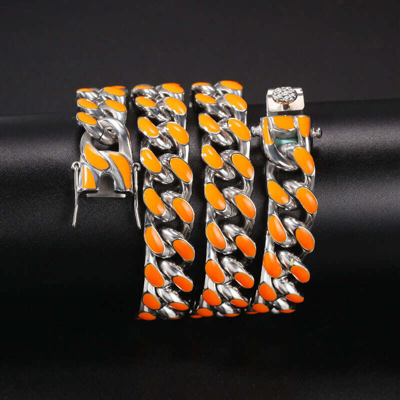 New European American hip-hop stainless steel colorful oil-drip necklaces, high-quality fashion trendy bracelets for men and women