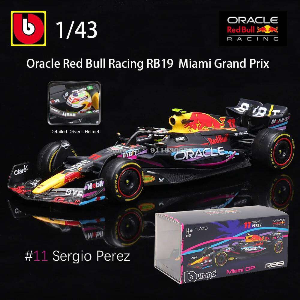 Bburago 1:43 2023 F1 Red Bull Racing RB19 Miami GP 1# Verstappen 11# Perez racing simulation model alloy car toy Z260306