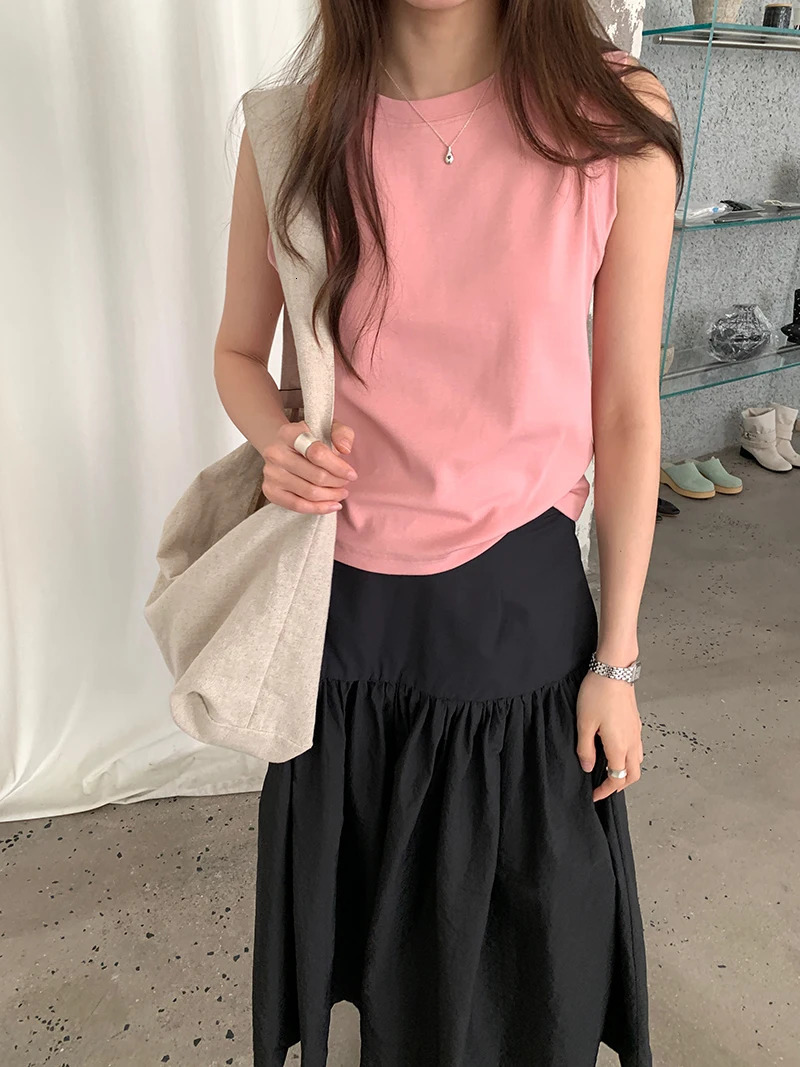 Spring womens casual solid color round neck slim fit vest 260306