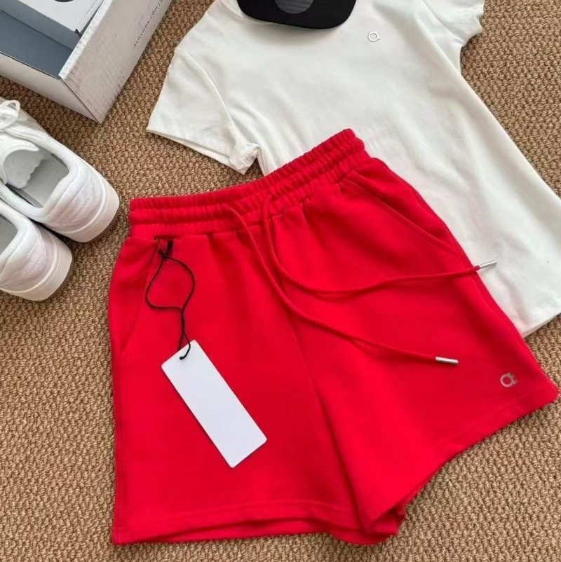 Designer Women's Slim Yoga T Shirt Fit Short Sleeve Flexible T-Shirt Sporty Casual Tops Summer Loose Running Shorts With Pockets