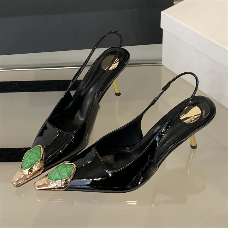 Eilyken Street Style Inlay Diamonds Woman Pumps Sandals Elegant Sexy Thin Heels Pointed Toe Banquet Prom Slingbacks Shoes 260306