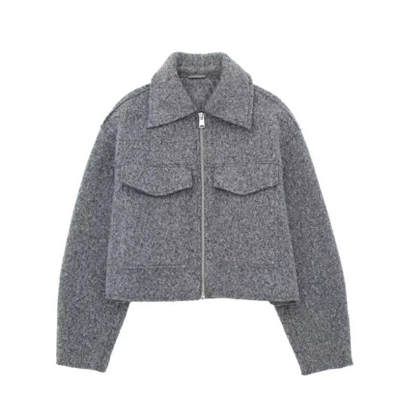 HXAO Womens Winter Tweed Jacket Women Coat Autumn Suede Demi-season Fleece Jackets for Women Zipper in Coats Outerwear 260306