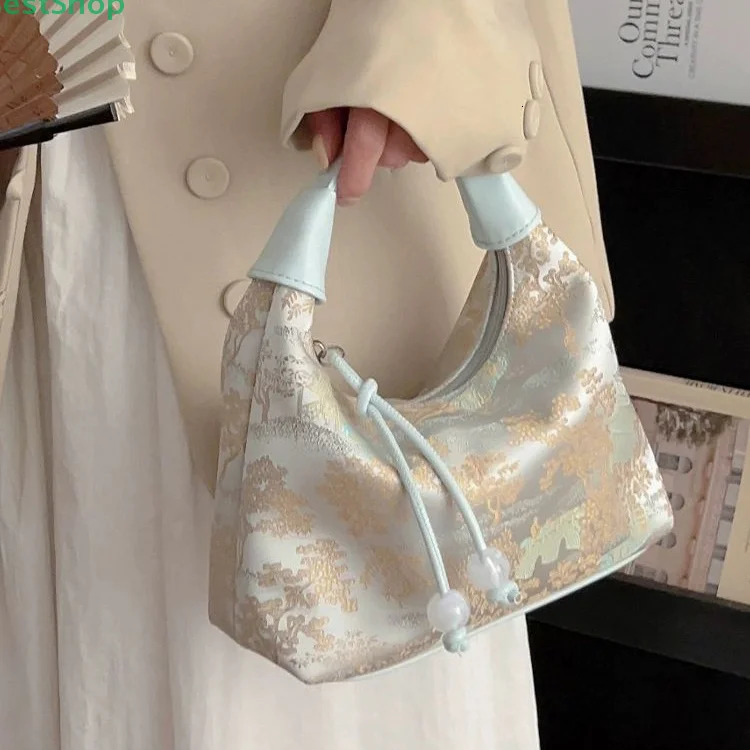 RebeccaChinese Style Embroidered Handbag Hanfu Embroidery Zipper Crossbody Bag Cheongsam Party 260307