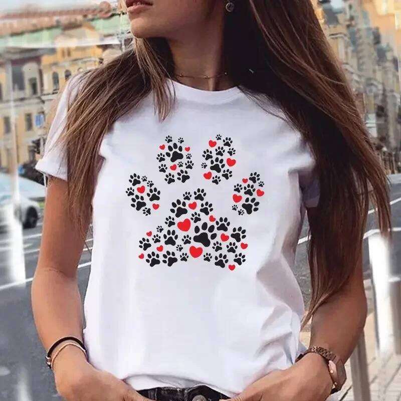 Women T-shirts Love Trend Style Dog Paw Cartoon Animal Pet 90s Summer Graphic Print Female Stylish T Top Shirt Girl Tee T-Shirt XJ260306 XJ260306