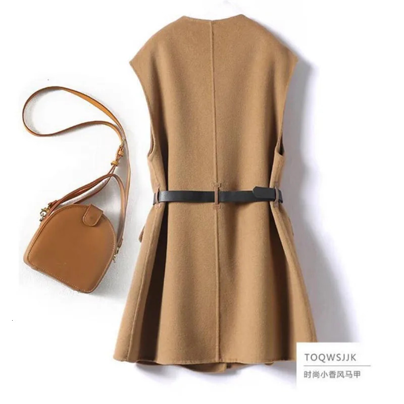 Fashion Women Woolen Vest Autumn Winter Waistcoat Jacket Casual Sleeveless Coat Female Outerwear Tops With Belt 260306