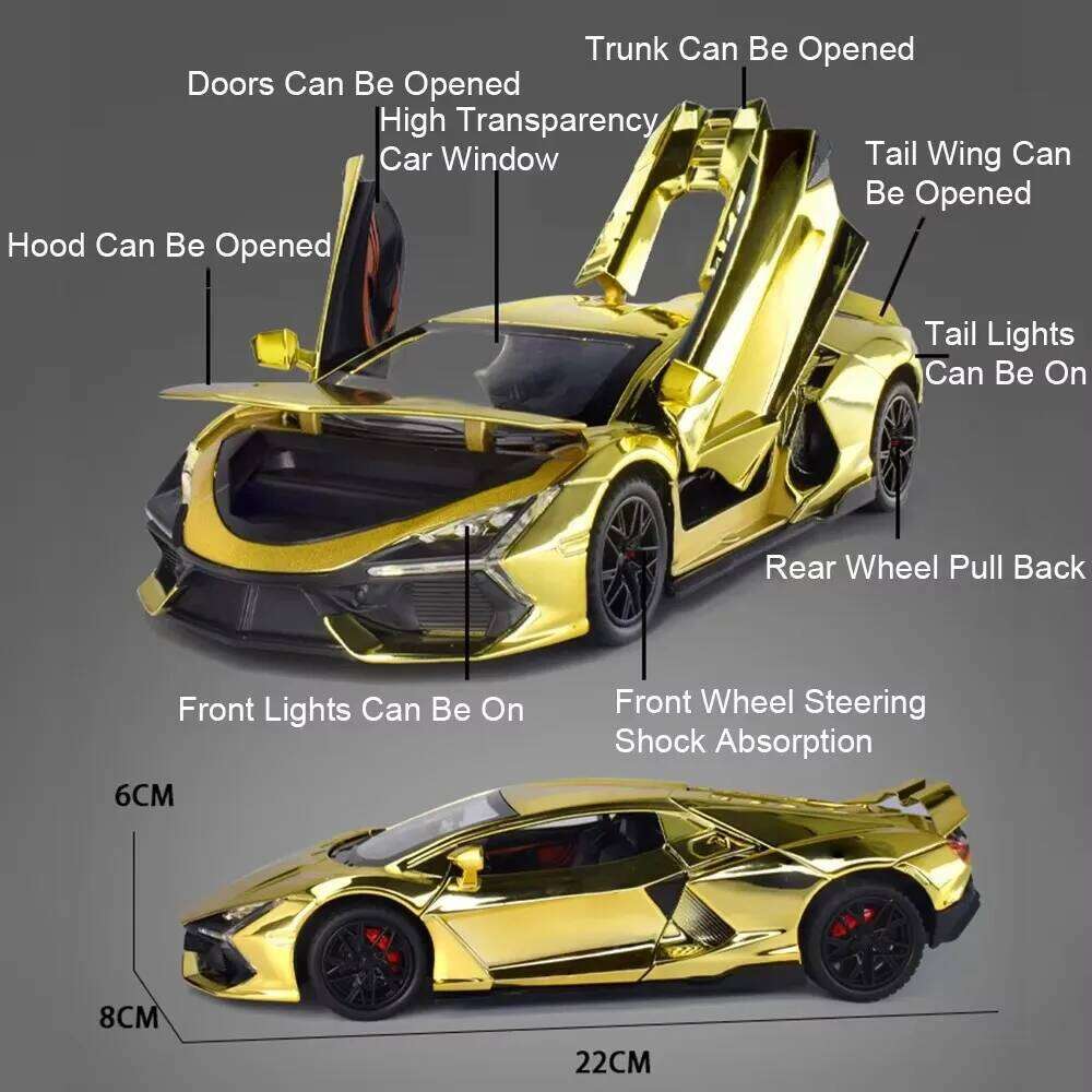 1:24 Apollo EVO Lambor Revuelto Alloy Diecast Sports Car Model Toy Doors Opened Sound Light Pull Back Cars Perfect Birthday Gift Z260307