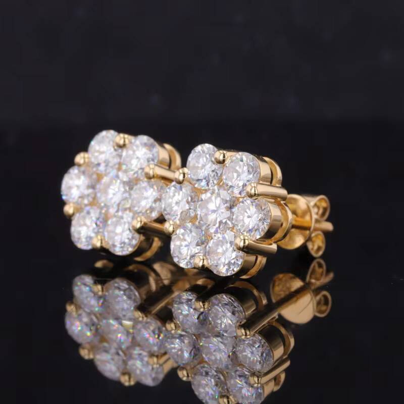 Starsgem Fine Jewelry 18K Solid Gold Special Flowers Style Earrings Moissanite Gemstone Stud Earrings for Gift