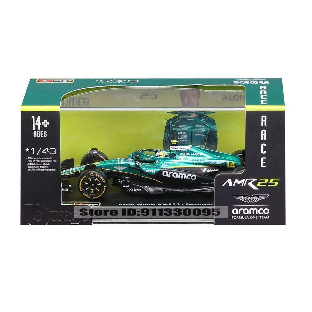 Bburago 1:43 2025 F1 Aston Martin AMR25 #18 Lance Stroll #14 Fernando Alonso alloy Alloy Luxury Die Casting Car Model Toy Z260306
