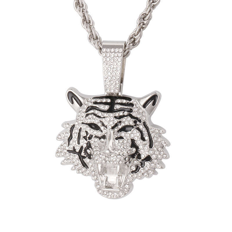 European and American Cross-Border Hot-Selling High-Quality 3D Tiger Pendant Alloy Full Diamond Cuban Chain Hip-Hop Trend Men's Jewelry