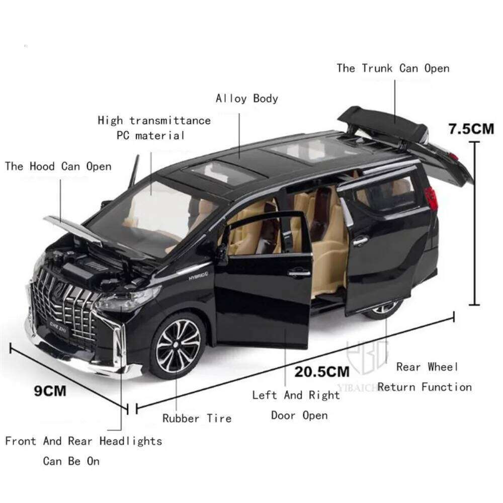 1/24 Scale Alphard Alloy Diecast Car Model Toys Simulation Metal Business MPV Vehicles Models Sound and Light Toy Children Gifts Z260307