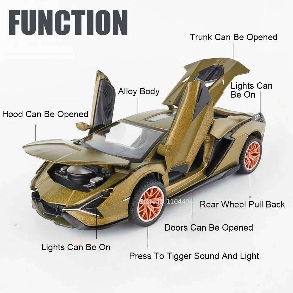 1: 32 LP750 Sian Diecast Alloy Model Sports Car Doors Opened with Sound Light Pull Back Miniature Vehcie Decorative Collectibles Z260307