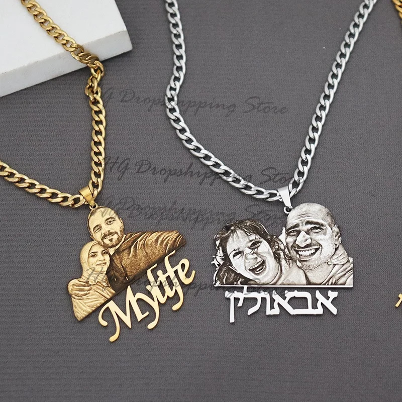 Custom Picture Nameplate Pendant Custom Po Necklace Engraved Portrait Necklace Christmas Gift for s Jewelry Family Gifts 260302