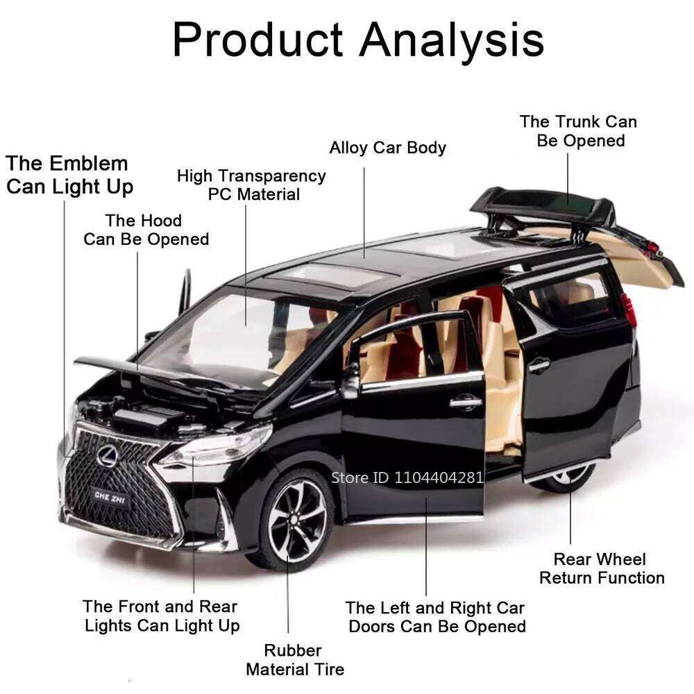 1:24 Denza D9 LM300H MPV Diecast Model Toys Alloy Car Sound Light Pull Back Doors Opened Miniature Vehice Friend Premium Present Z260306