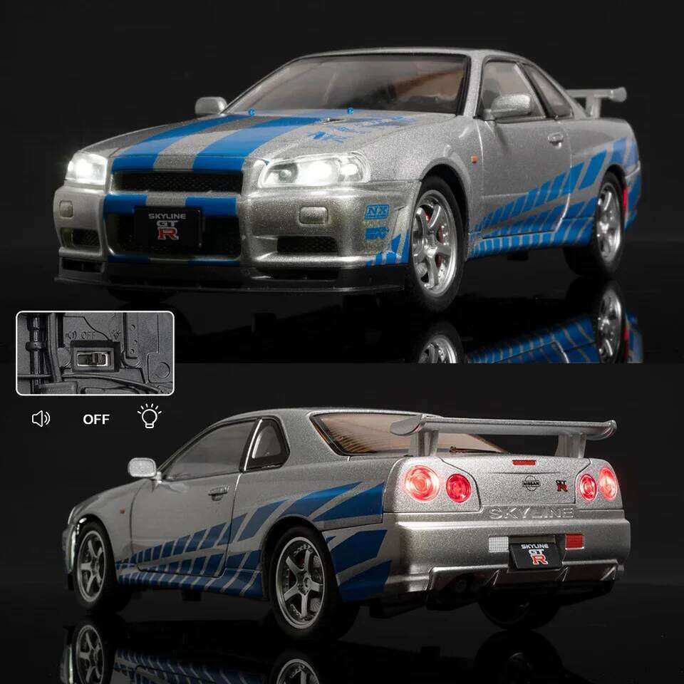 1:24 Scale Car Nissan Skyline GTR-R34 Alloy Vehicle Model Diecast Metal FastFurious Collectible Childrens Birthday Toy Gifts Z260306