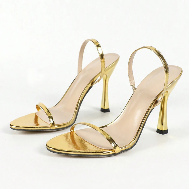 Liyke Summer Gold High Heels Gladiator Sandals Women Fashion Open Toe Slingback Shoes Sexy Slip On Back Strap Sandalias Mujer 260306