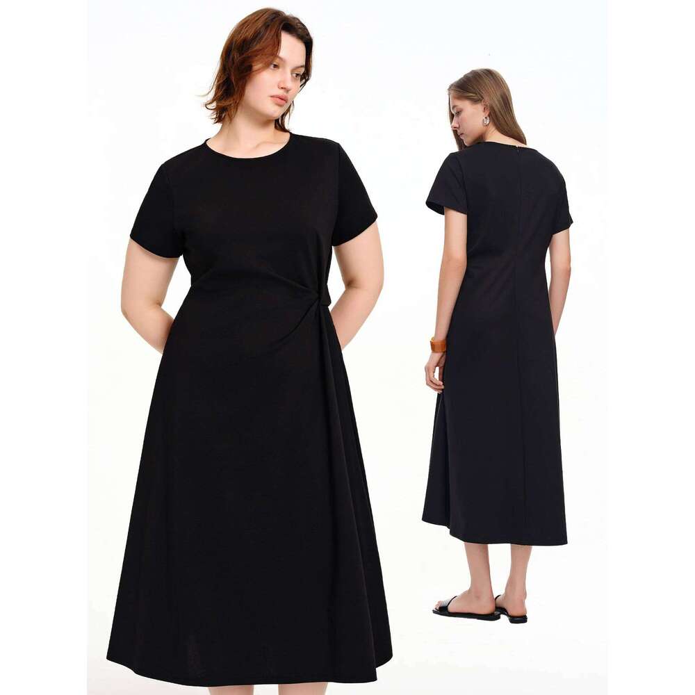 Women's Minimalist Black Knot Waist-Cinching Summer 2026 New Arrival Elegant Styled Long Dress Simple Cotton Dresses