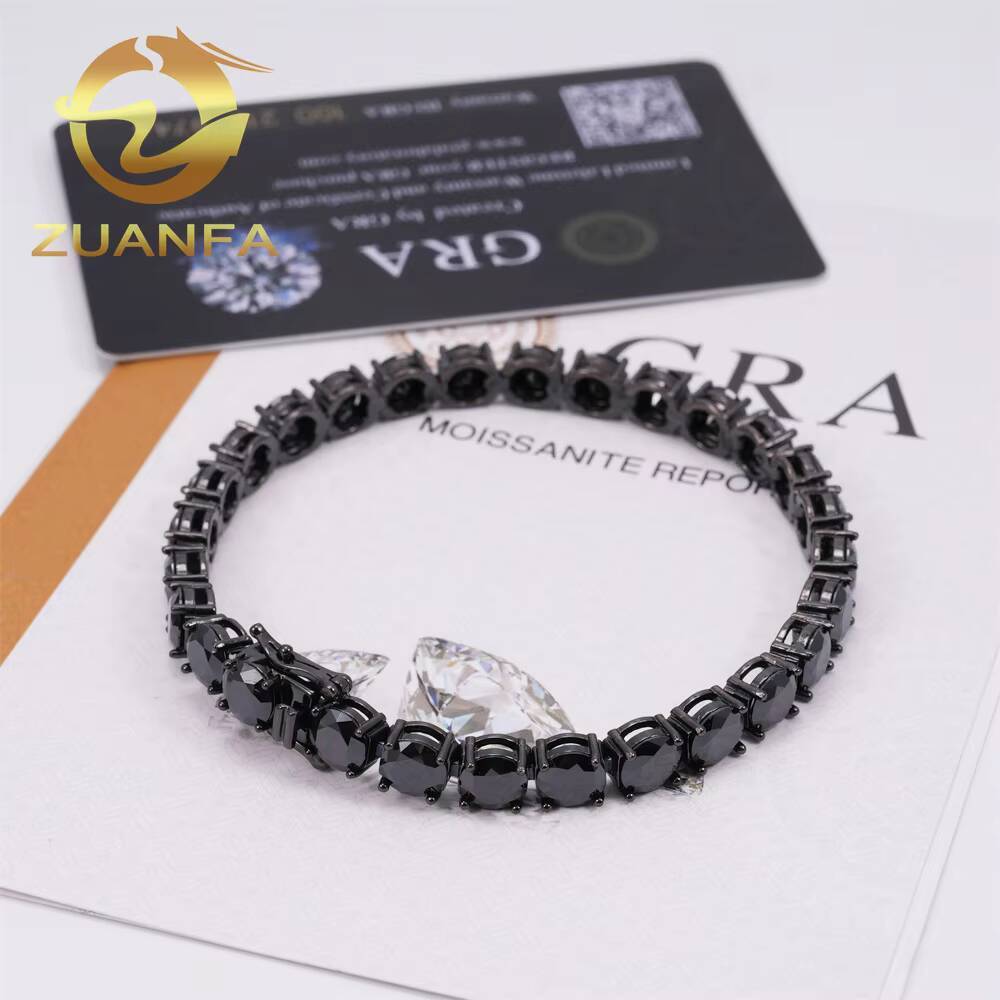 Hip Hop Jewelry 2mm 3mm 4mm 5mm 65mm Black Moissanite Diamond Tennis Necklace VVS 925 Silver Hip Hop Iced Out Tennis Chain