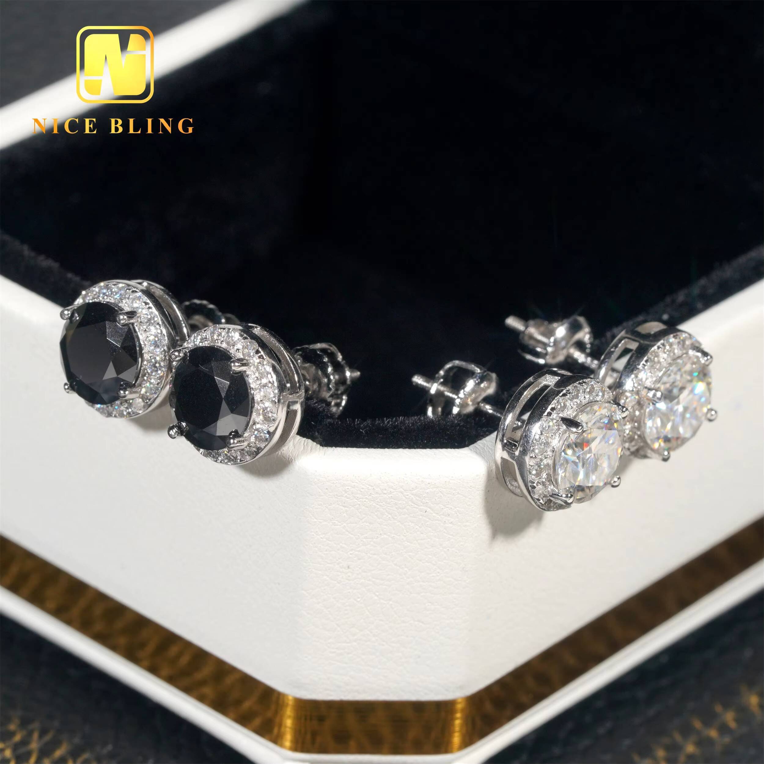 Hip Hop Moissanite Jewelry Halo Setting 75mm Sterling Silver S925 D Color VVS Moissanite Stud Earrings for Men Women
