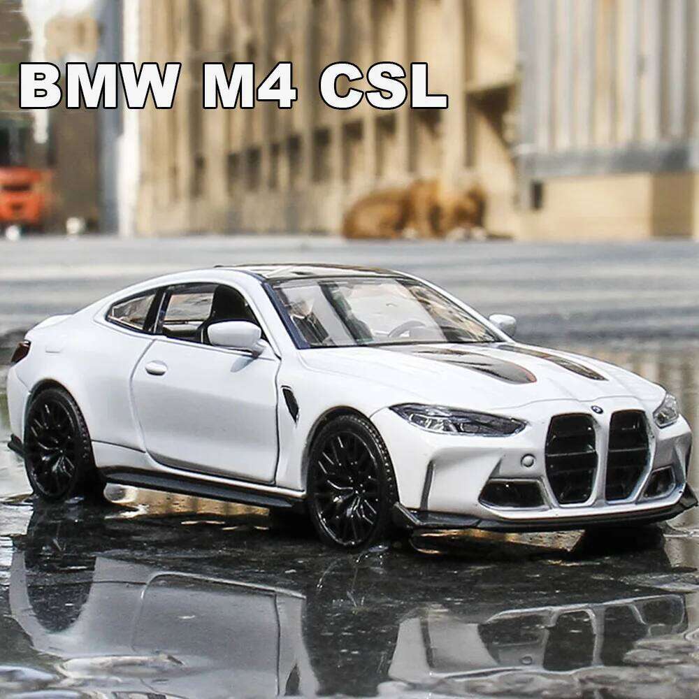 1:36 BMW M4 CSL Diecast Toy Alloy Model High Simulation Doors Opened Pull Back Cars Toys Collection Ornaments Gift for Kids Z260307