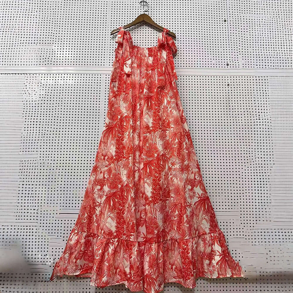 2026 Spring/Summer Designer's Retro Plant A1 Printed Sexy Strap Summer Women's Fashion Loose A-line Skirt