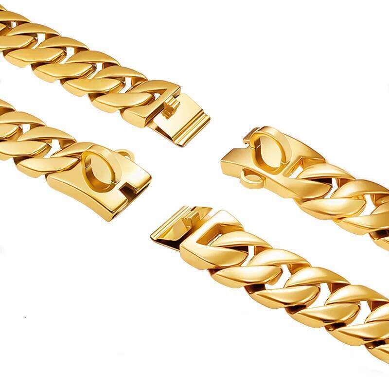 Gold Large Collar 32Mm Stainless Steel Metal Pet Choker For Labrador Rottweiler Cane Corso American Bully Dog Accessories Bamubi