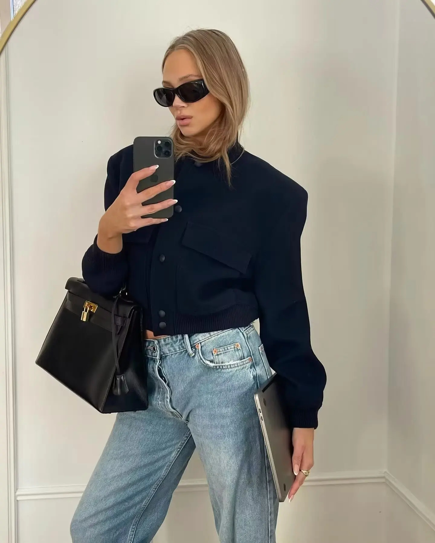 SLTNX Autumn Jackets for Women Chic Pockets Single-breasted Coat Lady Long Sleeve Streetwear In Outerwear 260306