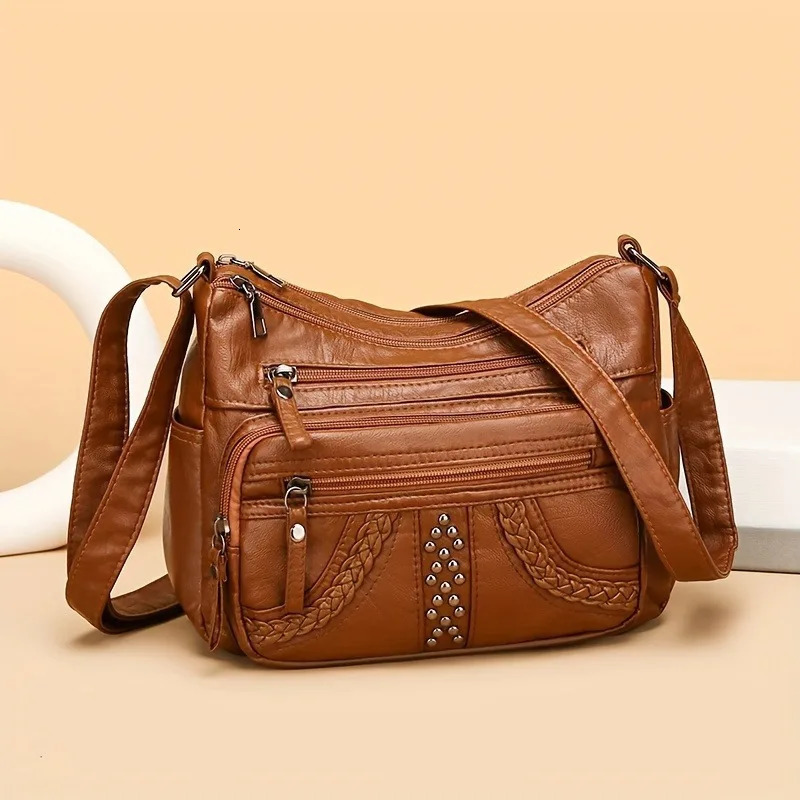 1pcs PU Leather Soft Multi-Pocket Crossbody Bag Large Capacity Minimalist Casual Shoulder Fashionable shoulder bag 260306