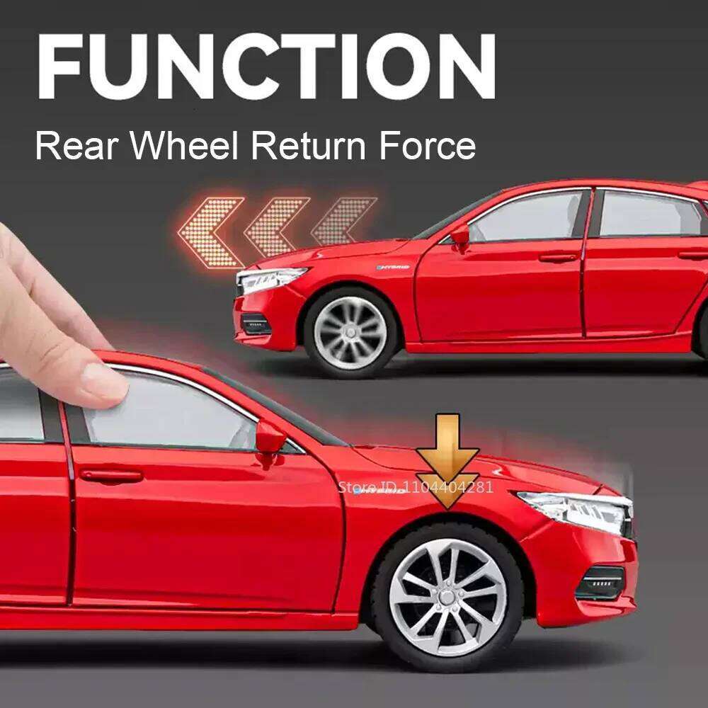 1:24 Honda Accord Models Toys Alloy Diecast Cars Front Wheel Steering Doors Opened Sound Light Pull Back Vehices Friend's Gifts Z260306