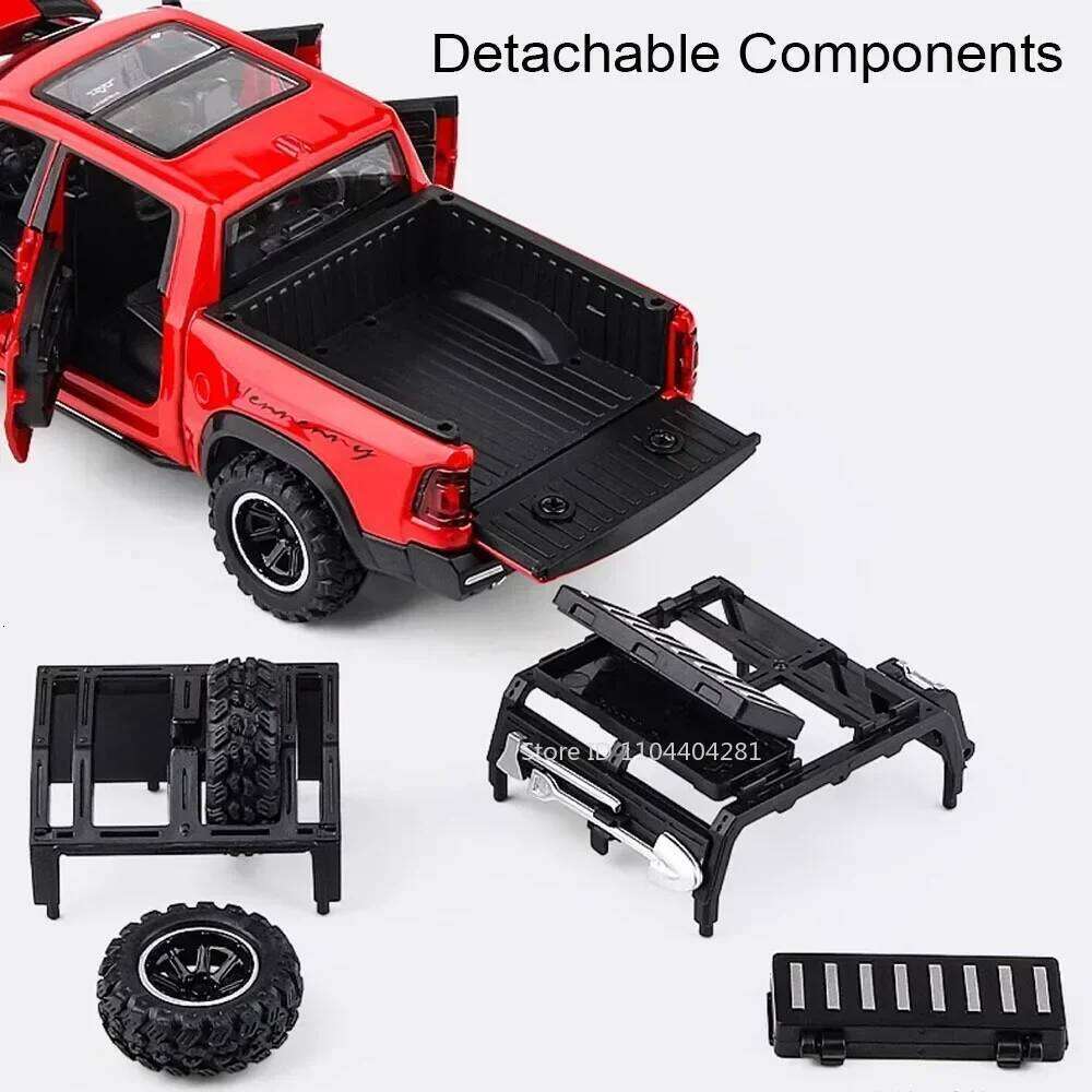 1:32 Mammoth RAM Alloy Miniature Model Diecast Pickup Toys with Sound Light Pull Back Doors Opened Metal Vehice for Boy Toy Gift Z260306