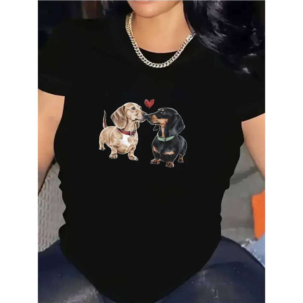 Women's Crew Neck Dachshund Print T-Shirt Fun Short Sleeve Casual Top Graphic T Shirts Summer Streetwear Y2K XJ260306 XJ260306
