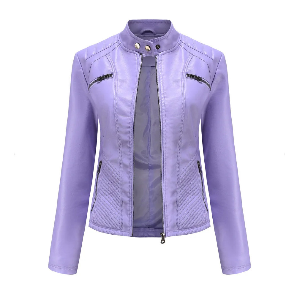 Spring Casual Women Leather Jacket Stand Collar Slim Fit Short PU Leather Coat Solid Classic Female Outerwear 260306