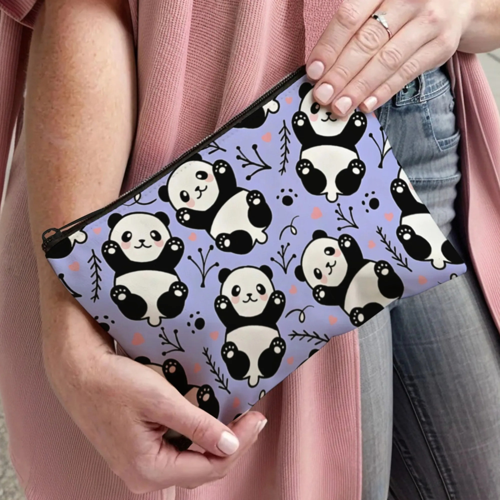 Cute Panda Print Purple Cosmetic Bag Travel Makeup Organizer Portable Toiletry Skin Care Sundries Beauty Storage 260307