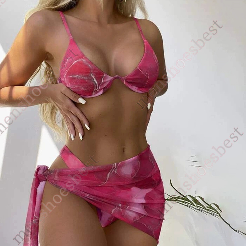 maillot de bain designer swimsuit women ladies bikinis New multi-color printed corrugated steel strap bikin three-piece swim suit
