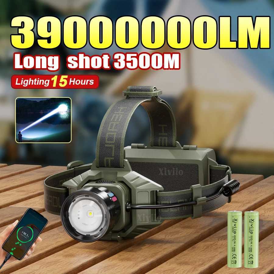 39000000LM Most Powerful LED Headlight Strong Light 3500M Head Torch Rechargeable Head Flashlight Outdoor Fishing Camping Lanter H260307