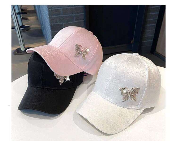 Ladies Summer New Rhinestone Butterfly Sweat Absorbing Sunscreen Sun Hat Fashion Versatile Baseball Cap Breathable Y260304