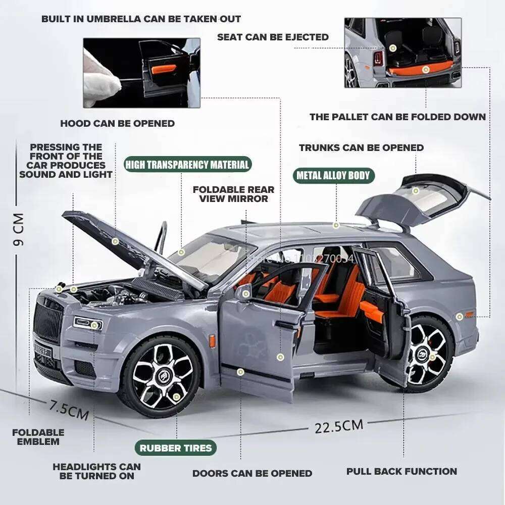 1:20 Rolls Royce Cullinan Alloy Diecast Motor Home Model Toys Car Doors Opened Sound Light Pull Back Vehices Kid's Birthday Gift Z260306
