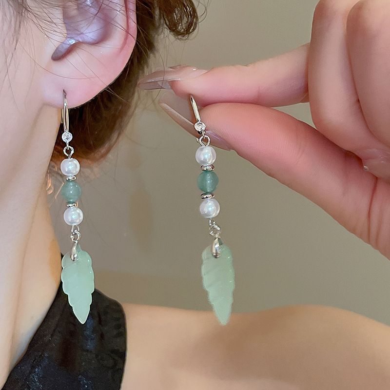 S925 Silver Green Jade Crystal Chinese Ethnic Tassel Dangle Earrings for Women Bamboo Shape Neo-chinese Style Temperament Charms Elegant Delicate Jewe - view 8
