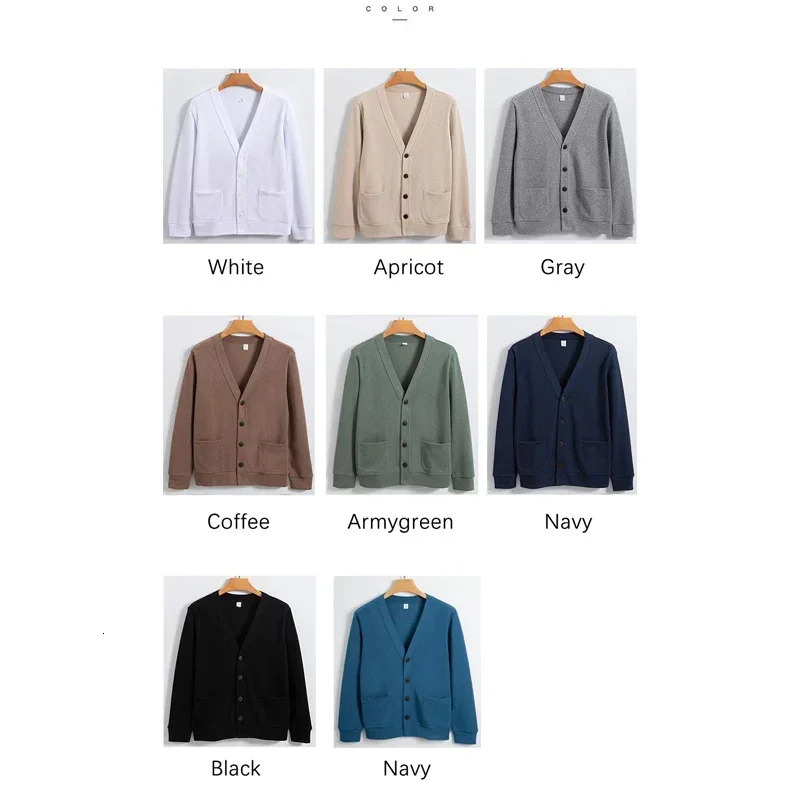 BROWON Knitted Sweater Cardigan Men Autumn Solid Casual Man Clothes Korean Fashion 80 Cotton V-Neck Collar Sweater Men 260306