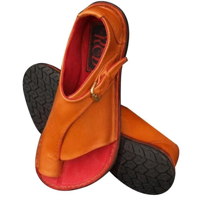 Women Sandals Summer Shoes for Women Retro PU Leather Peep Toe Women Slipper Beach Buckle Strap Flat Sandalias De Mujer 260306