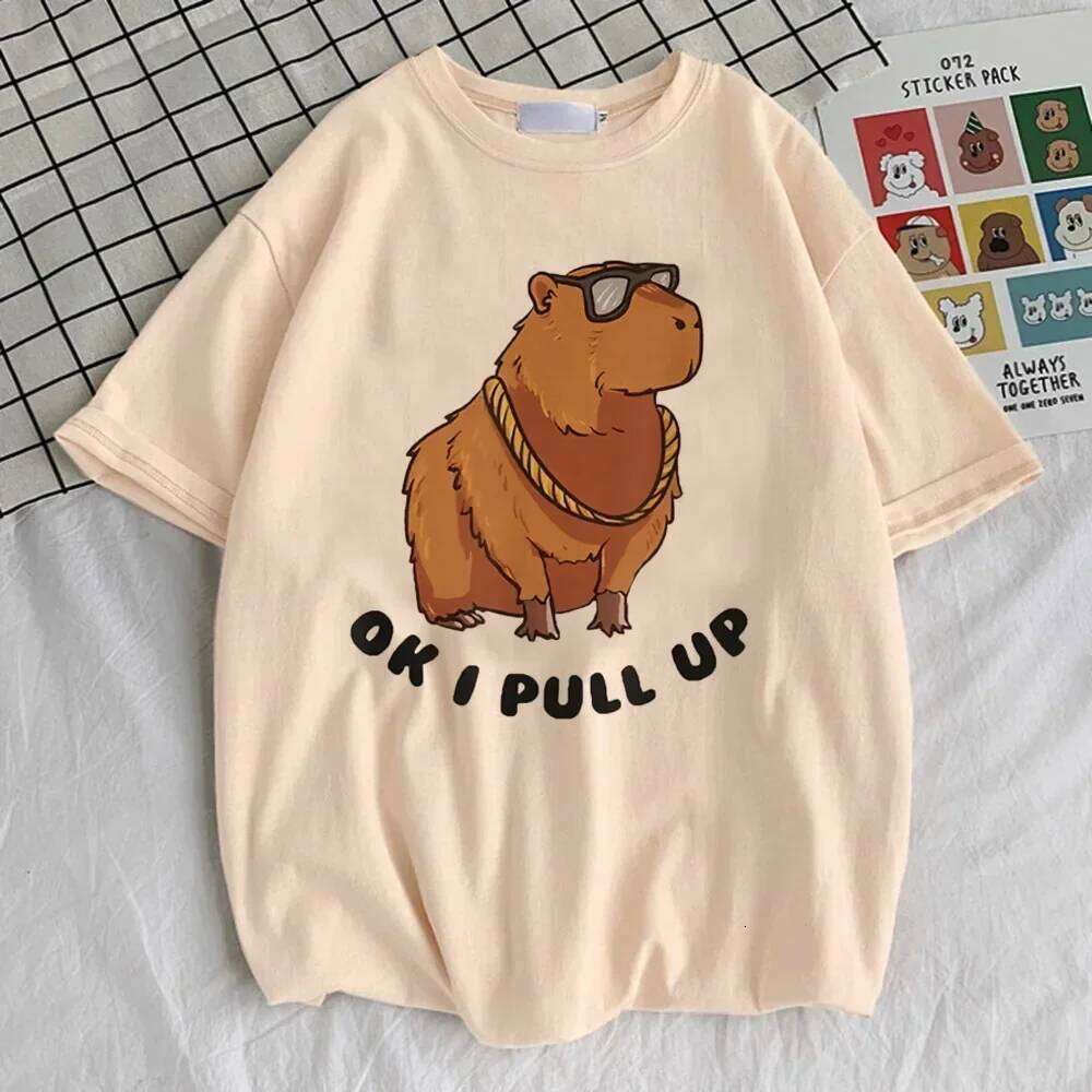 Round Neck T-shirt Cute Tops Capybara Kapibara Women Fashion Kawaii Clothes T-shirts XJ260306 XJ260306