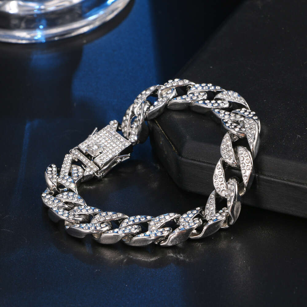 Cross-border European and American hip-hop zircon bracelet, 12mm double-row full-diamond Cuban chain, real gold-plated, high-quality men's bracel
